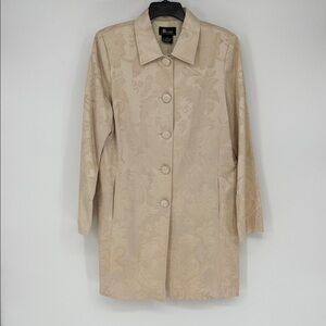 AB Studio Beige Floral Jacquard Jacket Size 12 Button Front Lined Blazer Coat